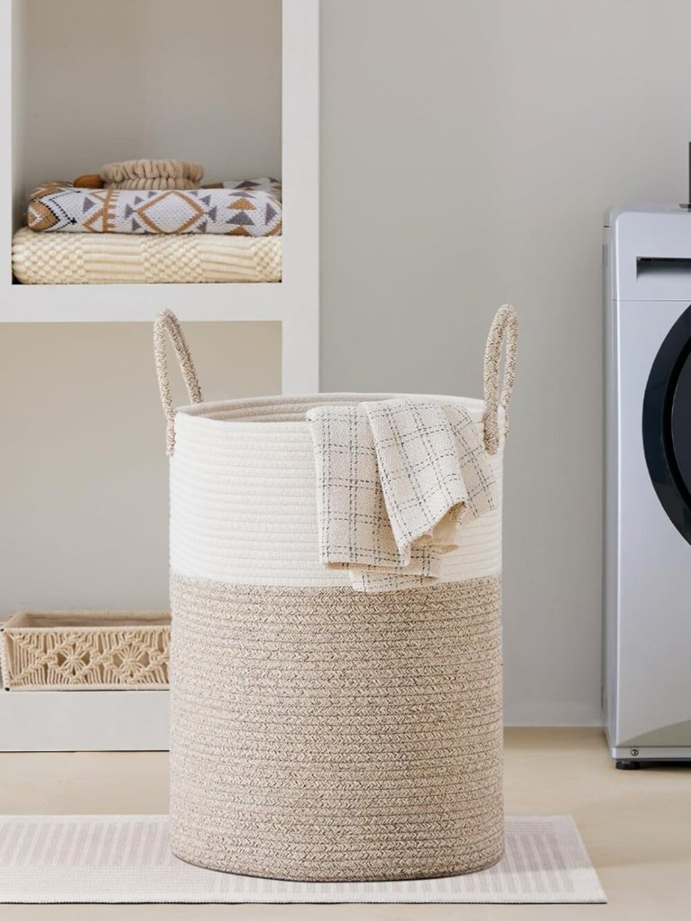 Large Laundry Hamper, Tall Woven Rope Storage Basket for Blanket, Toys, Dirty Cl - Picture 5 of 5